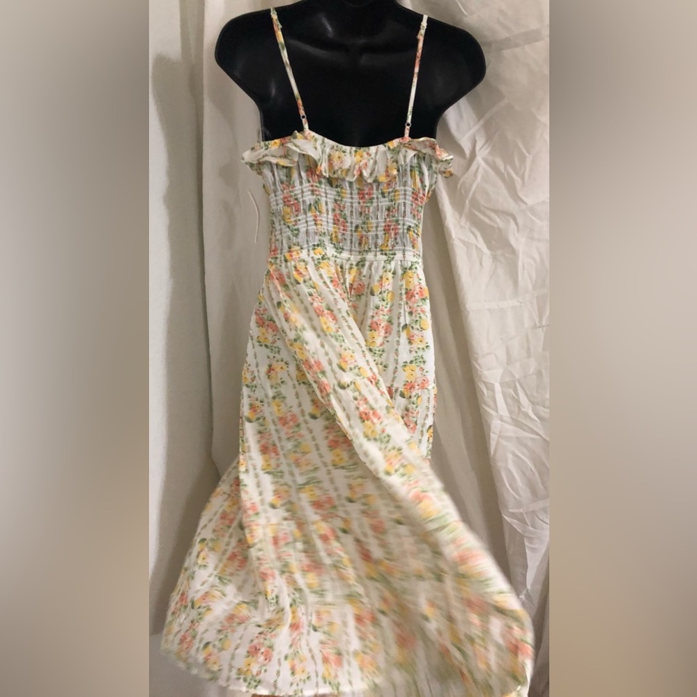 Trixxi floral yellow citrus print garden ruffle bust smocked dress size Small - Picture 13 of 16